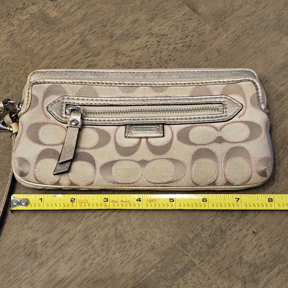 Coach Signature Pattern Wristlet in Cream and Tan